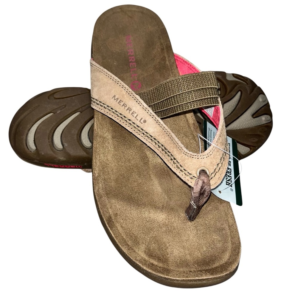 NEW Merrell Tan Kangaroo Flip Flop Thong Sandals Shoes Women’s size 9